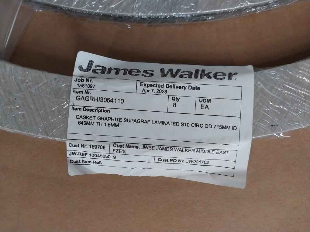 James Walker Gagrhi3064110 Gasket Set Od 715Mm, 547Mm Id 640Mm, 489Mm Th 1.5Mm