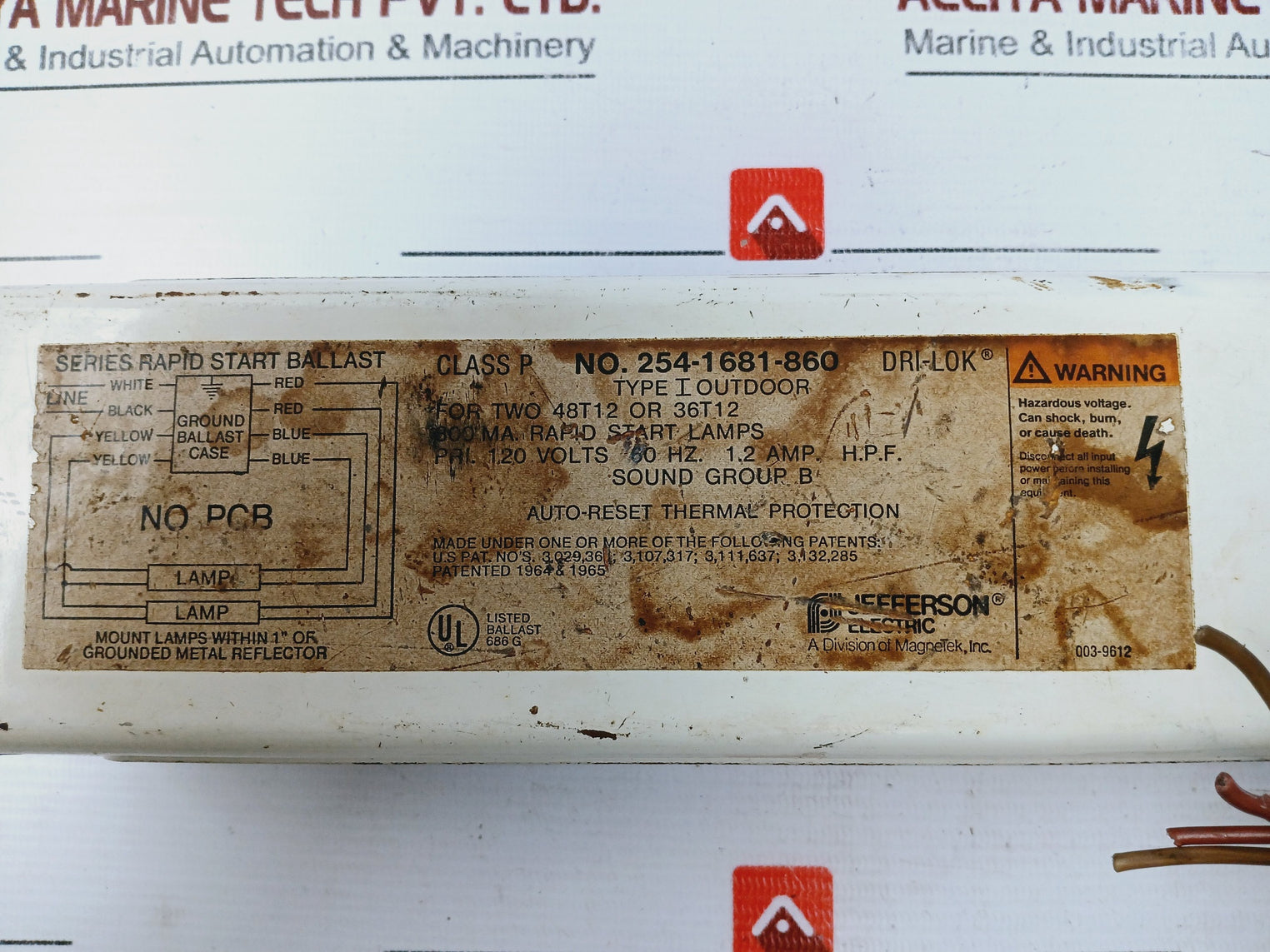 JEFFERSON ELECTRIC 254-1681-860 Rapid Start Ballast 120V 800mA