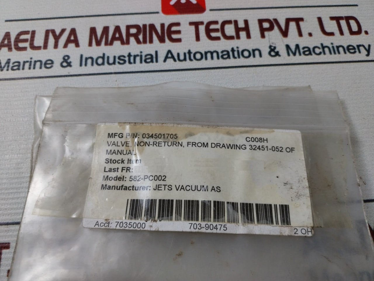 Jets Vacuum 034501705 Check Valve Straight Shape