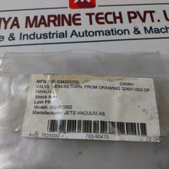 Jets Vacuum 034501705 Check Valve Straight Shape
