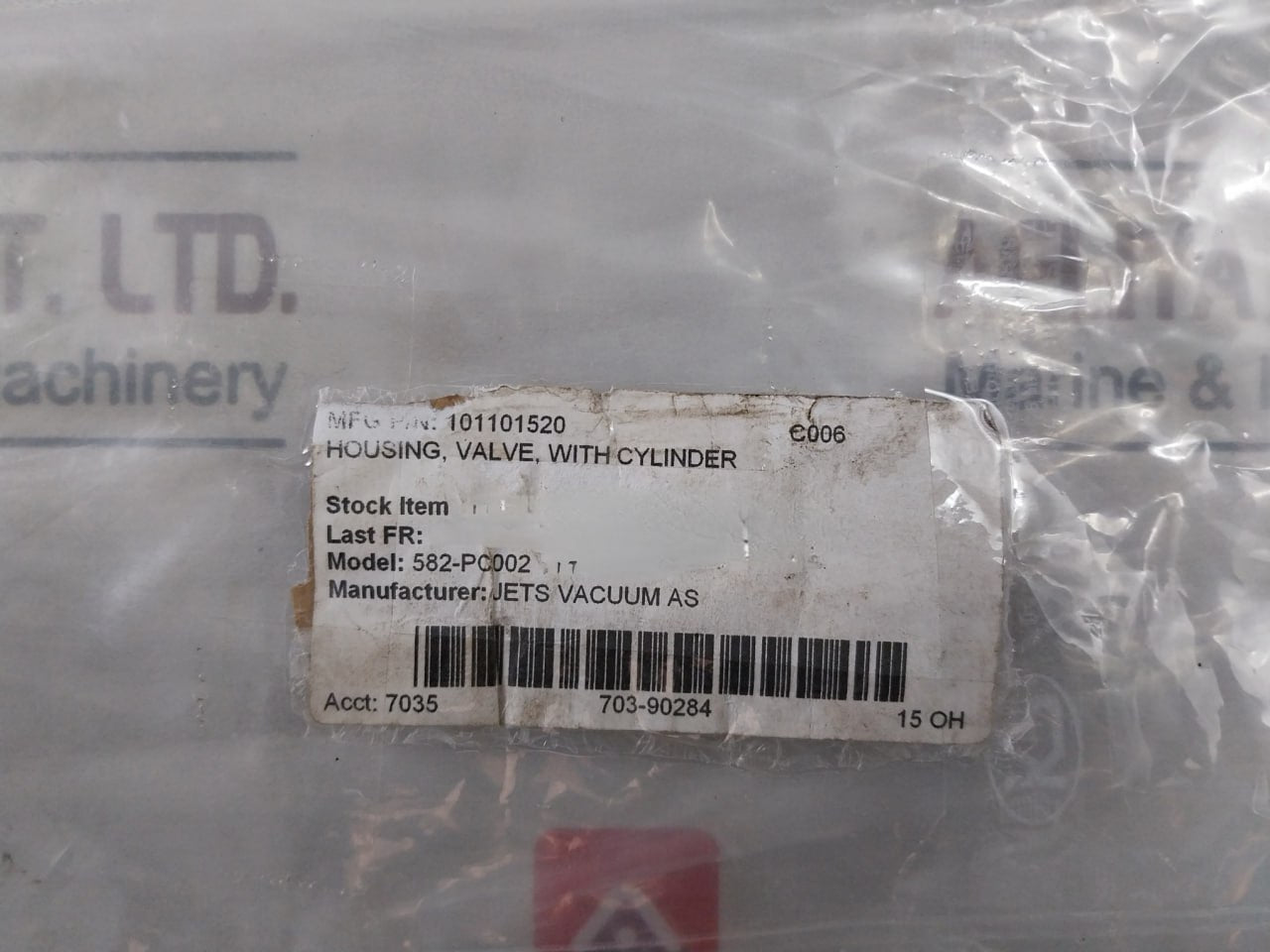 Jets Vacuum 101101520 Housing Valve With Cylinder 582-pc002