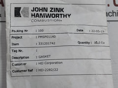 John Zink Hamworthy 331201742 Gasket (1Pack = 10Pcs)