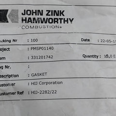 John Zink Hamworthy 331201742 Gasket (1Pack = 10Pcs)