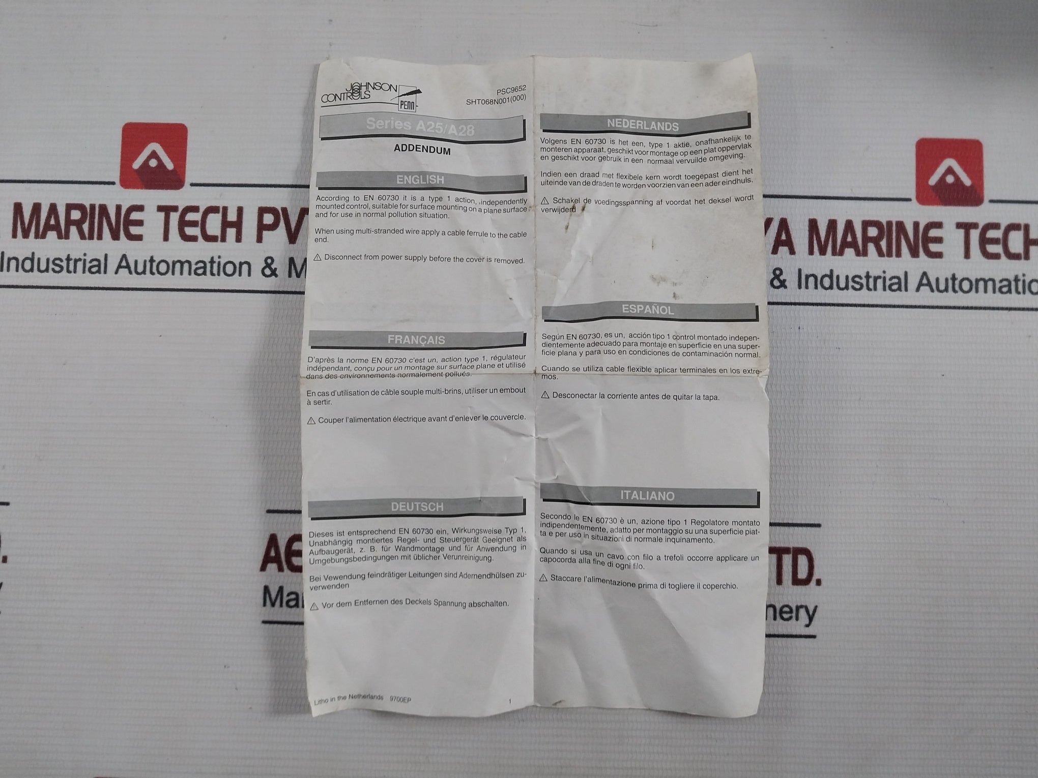 Johnson Controls A25/A28 Thermostat Temperature Controller