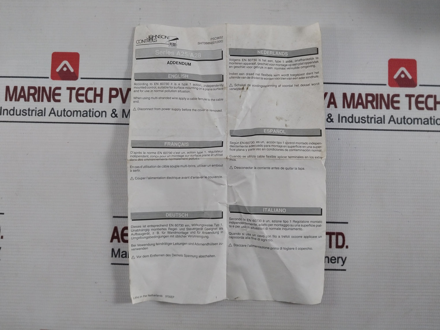 Johnson Controls A25/A28 Thermostat Temperature Controller