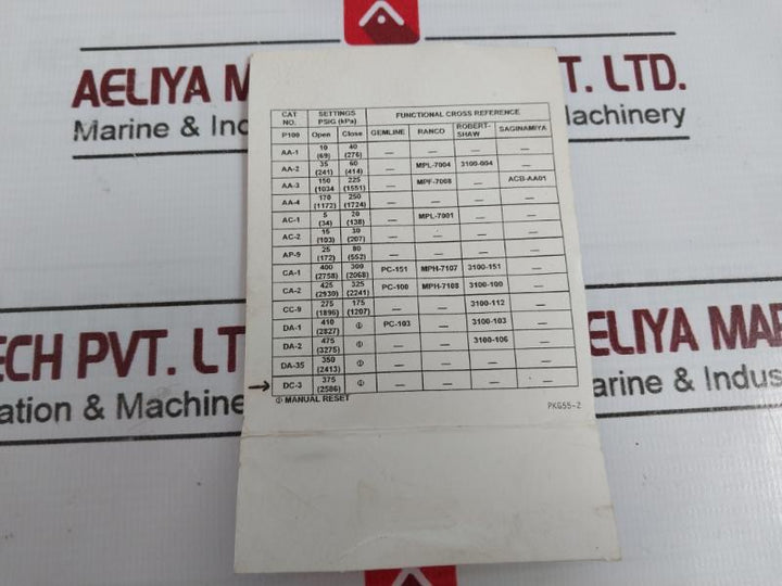 Johnson Control P100Ap-2C Encapsulated Pressure Control 240 Vac 35 Psig 60 Psig