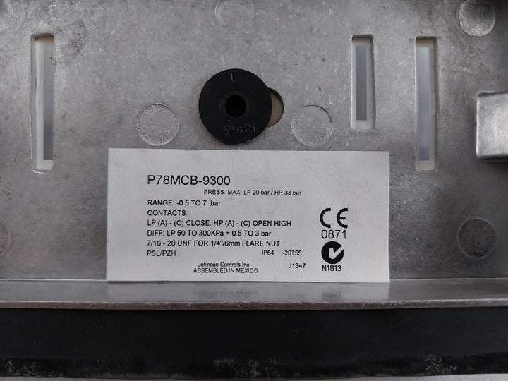 Johnson Controls P78Mcb-9300 Dual Pressure Control Switch 100-400 Psi Plt057N030