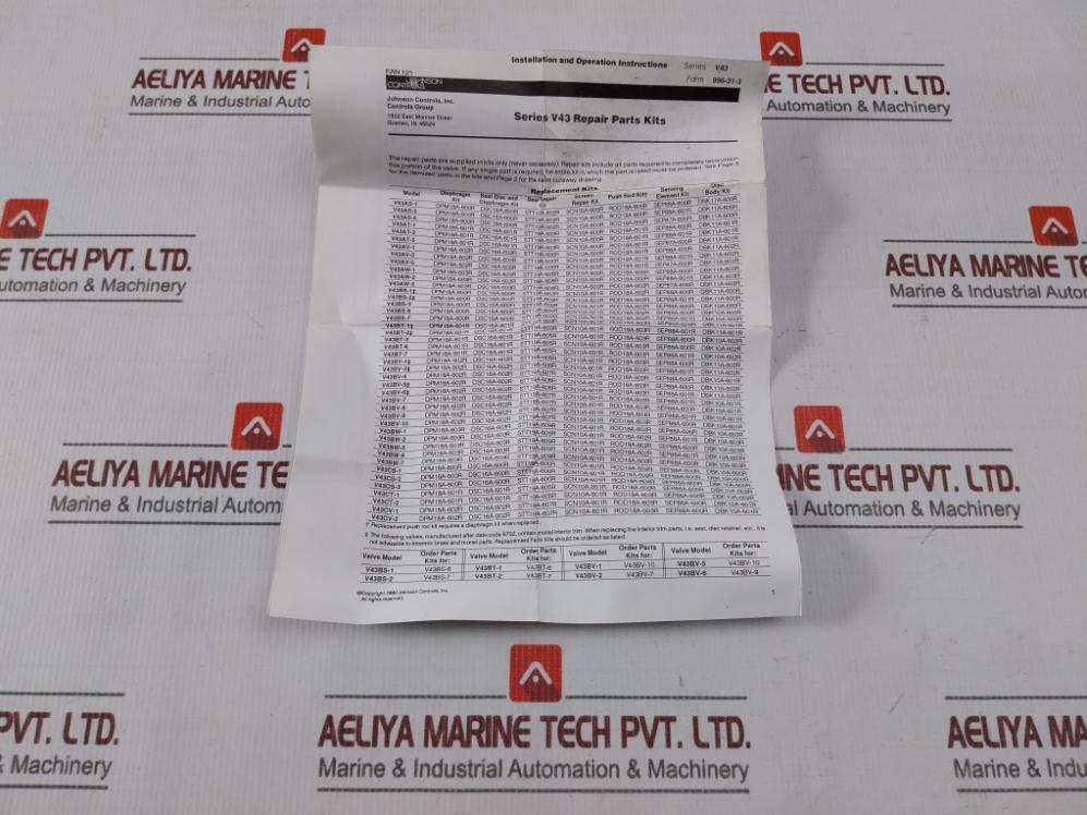 Johnson Controls Scn10A-601R Screen Repair Kit For V43 Series