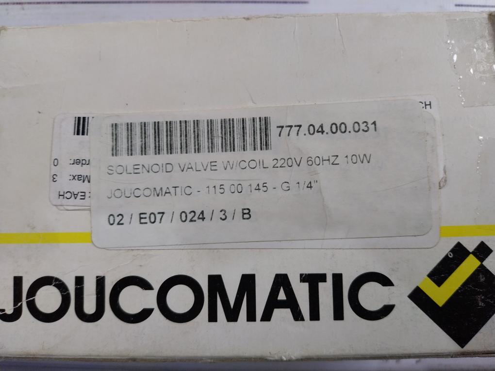 Joucomatic 115 00 145 Solenoid Valve With Coil 220V 60Hz 10W