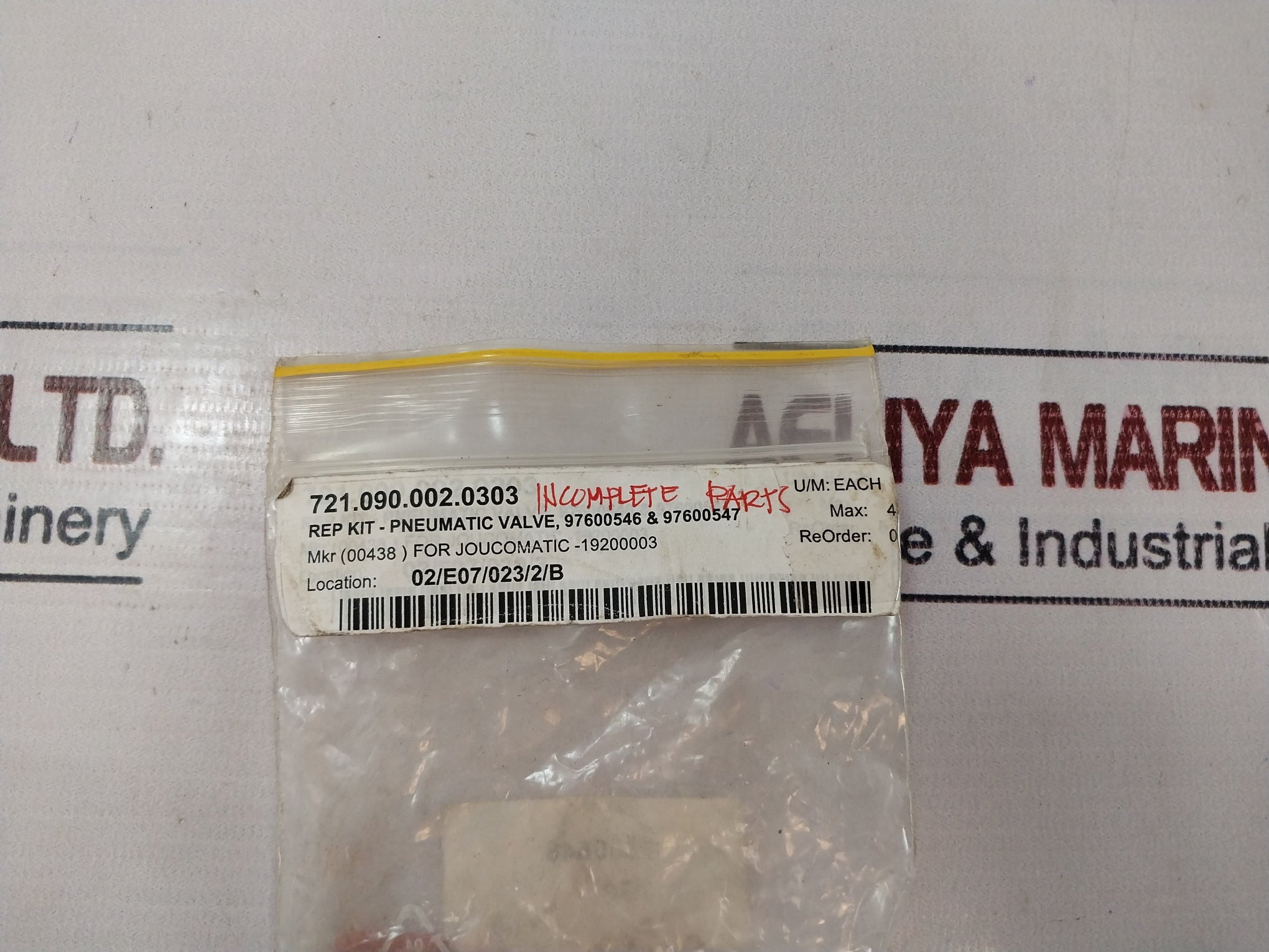Joucomatic 19200003 Pneumatic Valve Repair Kit 97600546 & 97600547