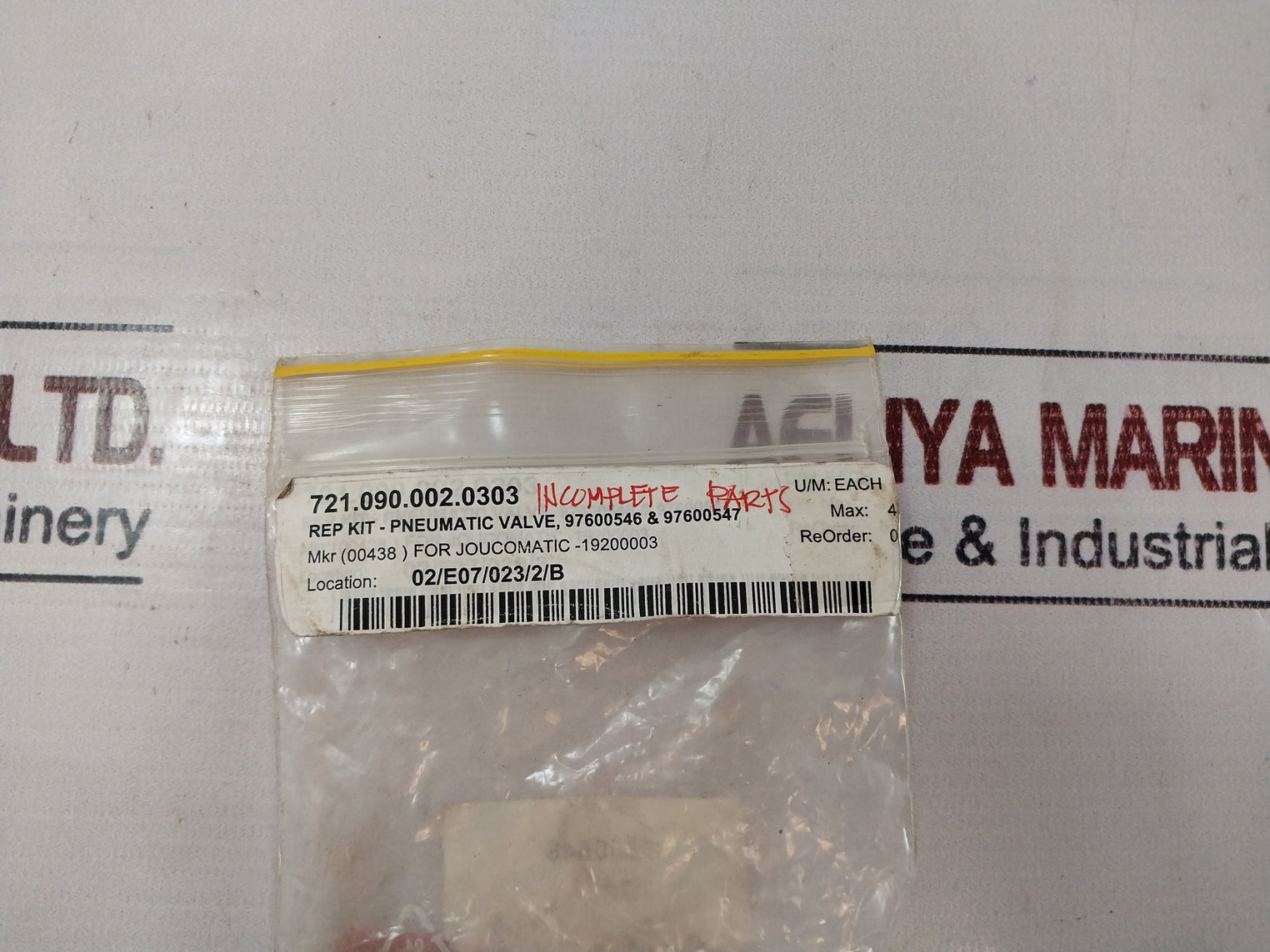 Joucomatic 19200003 Pneumatic Valve Repair Kit 97600546 & 97600547