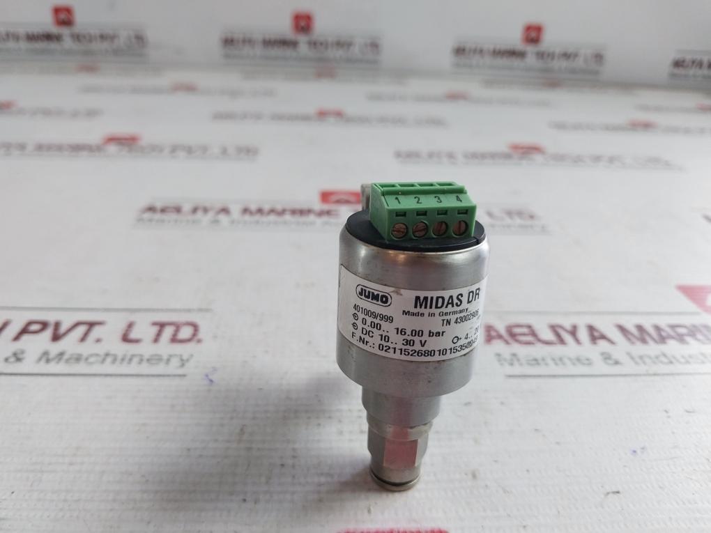 Jumo 401009/999 Pressure Transmitter Midas Dr Tn 43002906 0.00-16.00Bar Dc10-30V