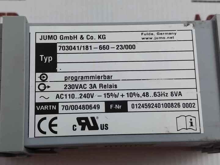 Jumo 703041/181-660-23/000 Temperature Controller 230Vac 3A Relais 48...63Hz 8Va