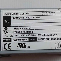 Jumo 703041/181-660-23/000 Temperature Controller 230Vac 3A Relais 48...63Hz 8Va