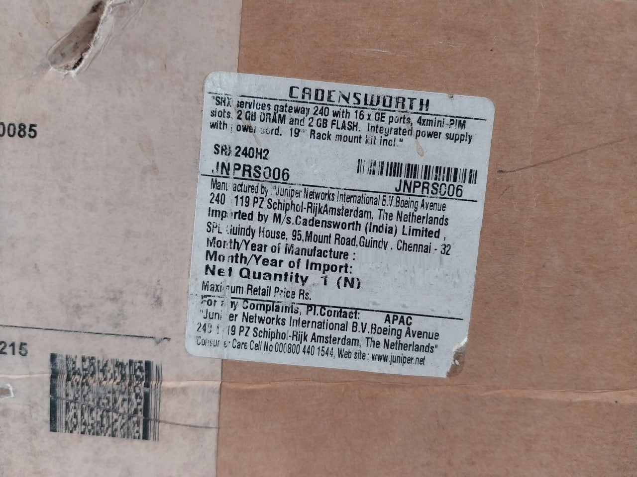 Juniper Networks Srx240 Services Gateway 100-240V- 50-60Hz 07 Cm-1 10A 250V