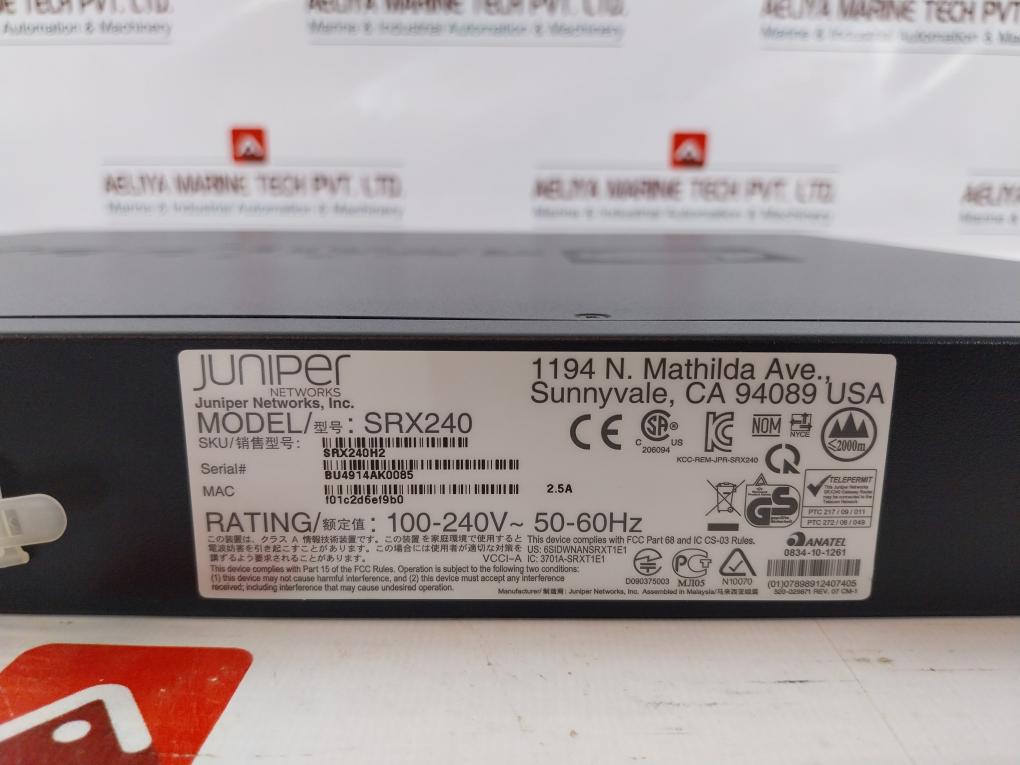 Juniper Networks Srx240 Services Gateway 100-240V- 50-60Hz 07 Cm-1 10A 250V