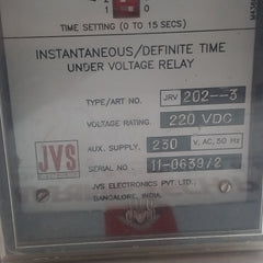 Jvs Jrv 202--3 Under Voltage Relay 220Vdc 0-15 Secs