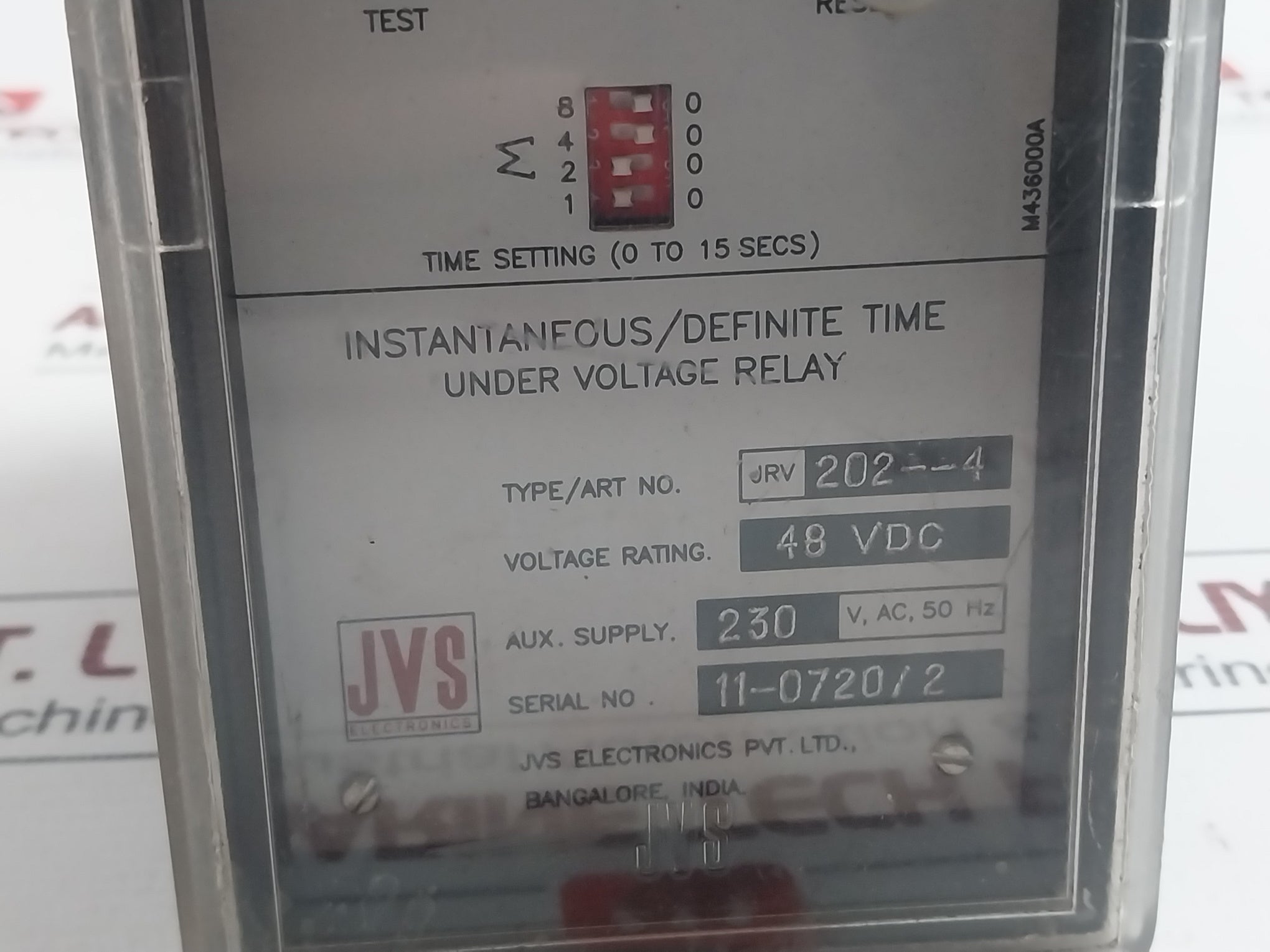 Jvs Jrv 202--4 Under Voltage Relay 0-15Secs 48Vdc
