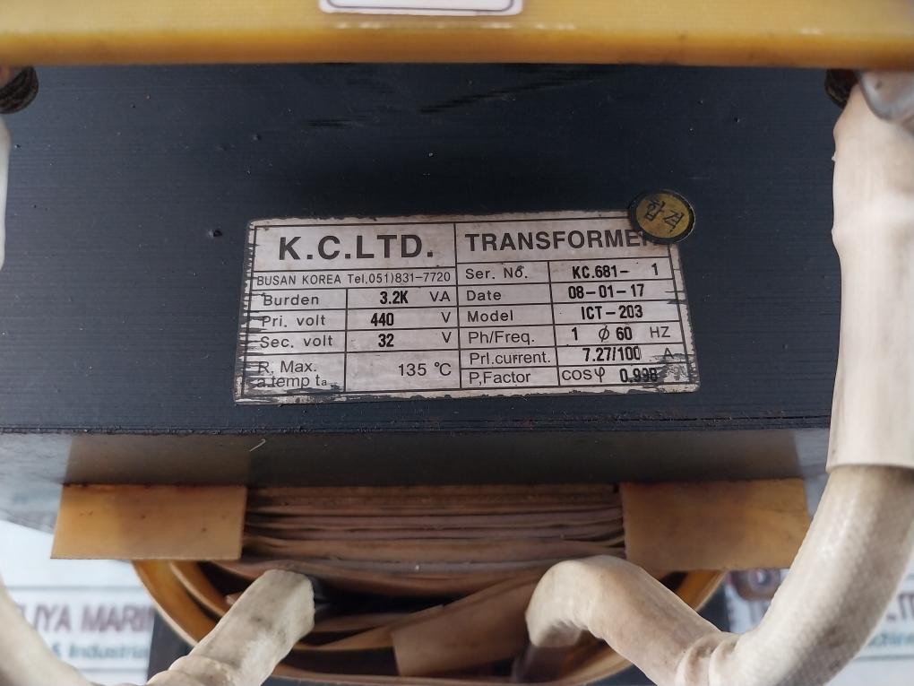 K.C. ICT-203 Main Transformer 3.2K VA 440V 7.27/100 A