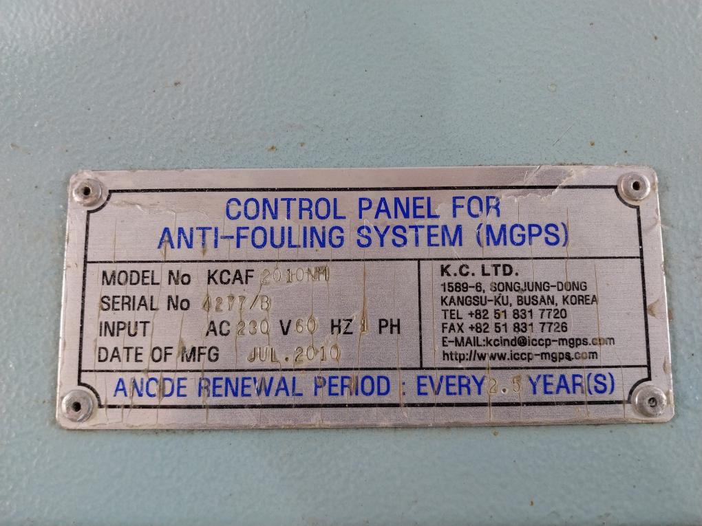 K.c. Kcaf 2010nm Control Panel For Anti-fouling System Ac230v 60hz 1ph