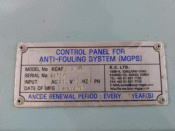 K.c. Kcaf 2010nm Control Panel For Anti-fouling System Ac230v 60hz 1ph