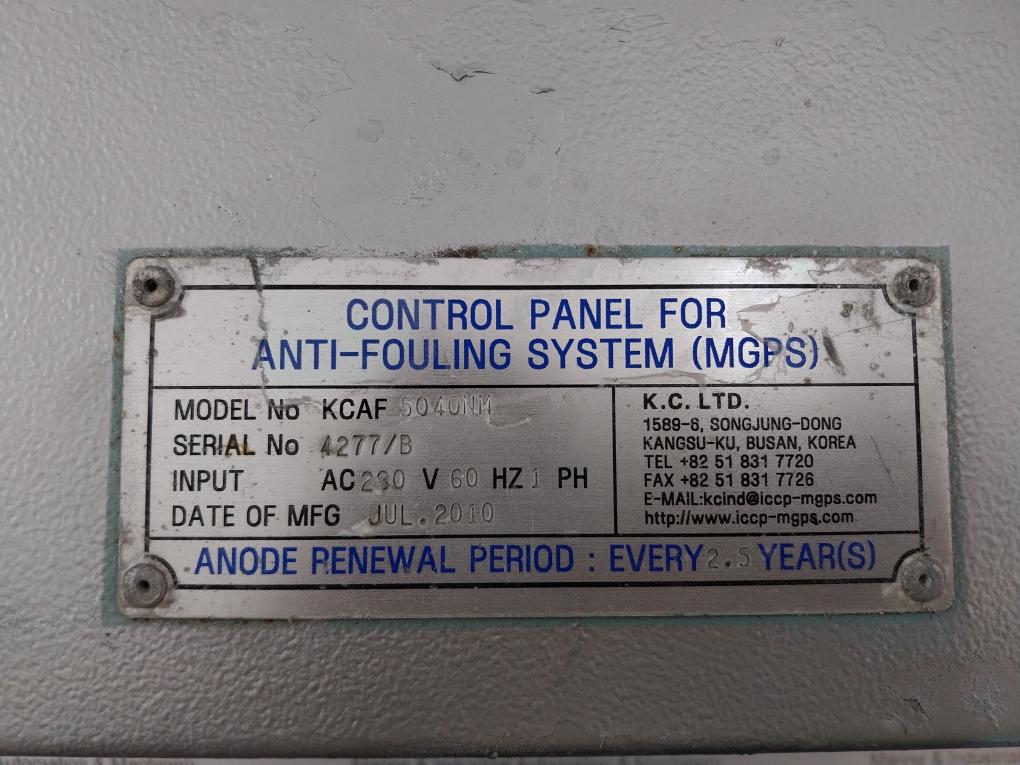 K.c. Kcaf 5040nm Control Panel Anti-fouling System(Mgps) Ac230v 60hz 1ph