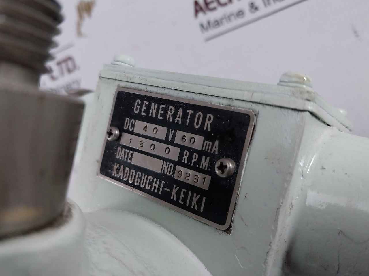 Kadoguchi-keiki 9231 Dc Generator 40v 60ma 1200rpm Marine Tachometer