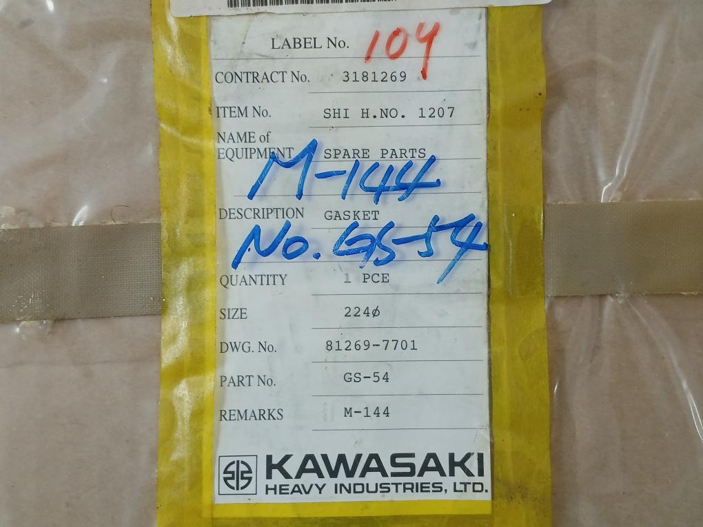 Kawasaki Gs-54 Gasket For Mt Main Lo Pump Size 224Ã˜