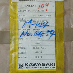Kawasaki Gs-54 Gasket For Mt Main Lo Pump Size 224Ø