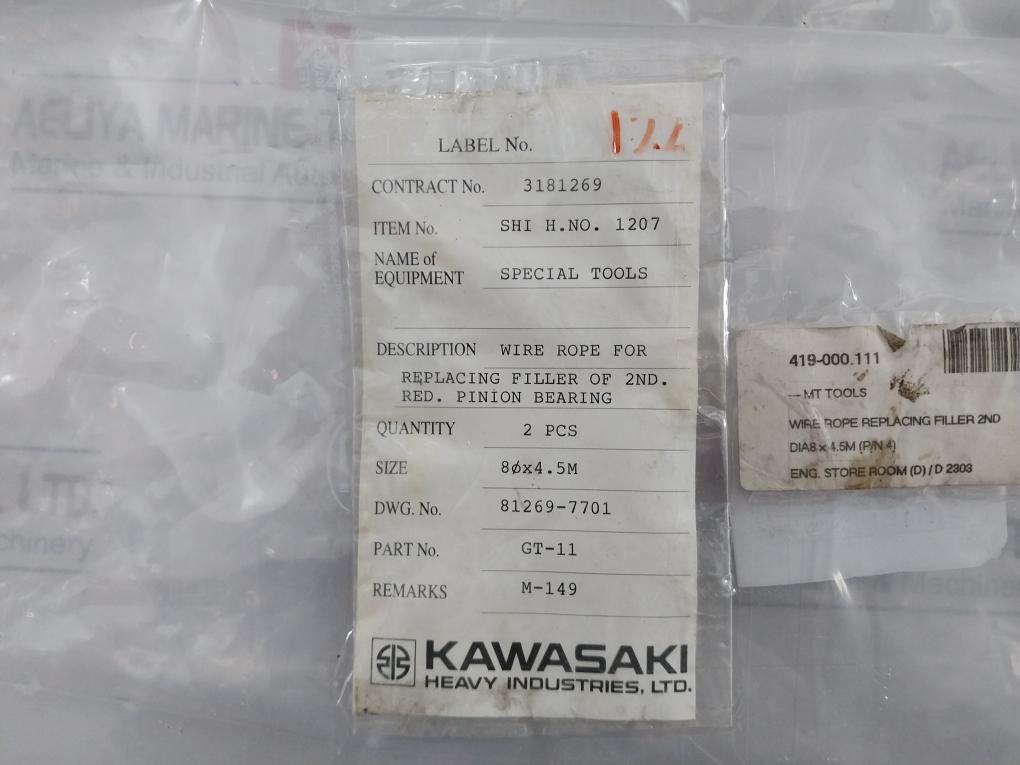 Kawasaki Gt-11 Wire Rope For Replacing Filler Of 2Nd Red Pinion Bearing 81269-77