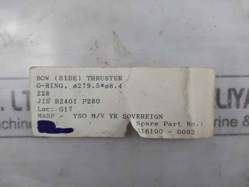 Kawasaki Jis B2401 P280 O-ring For Bow Thruster 216100-0002