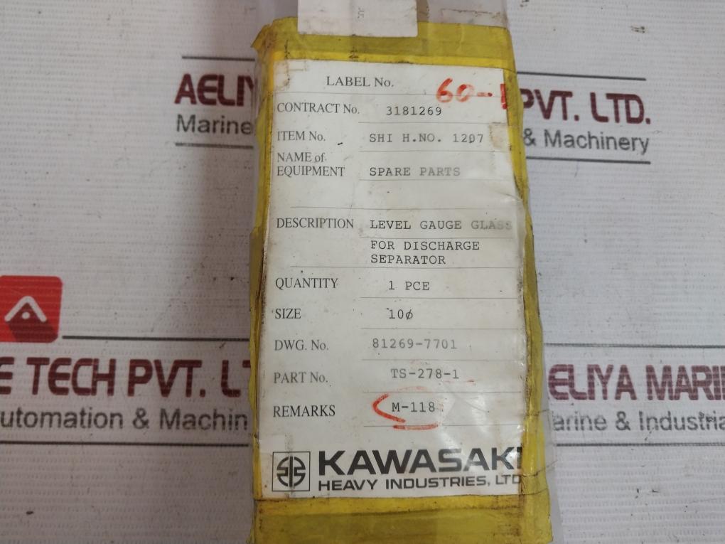 Kawasaki Level Gauge Glass For Discharge Separator 3181269 416-100.009 Ts-278-1