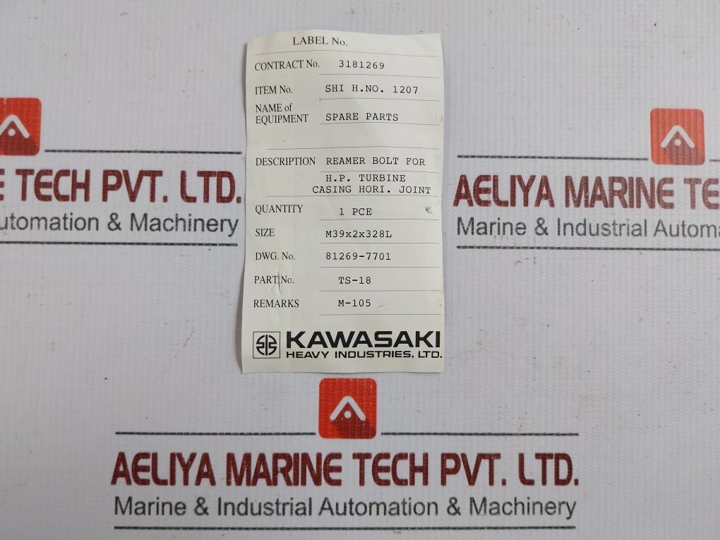 Kawasaki Reamer Bolt For H.P Turbine Casing Horizontal Joint Ts-18