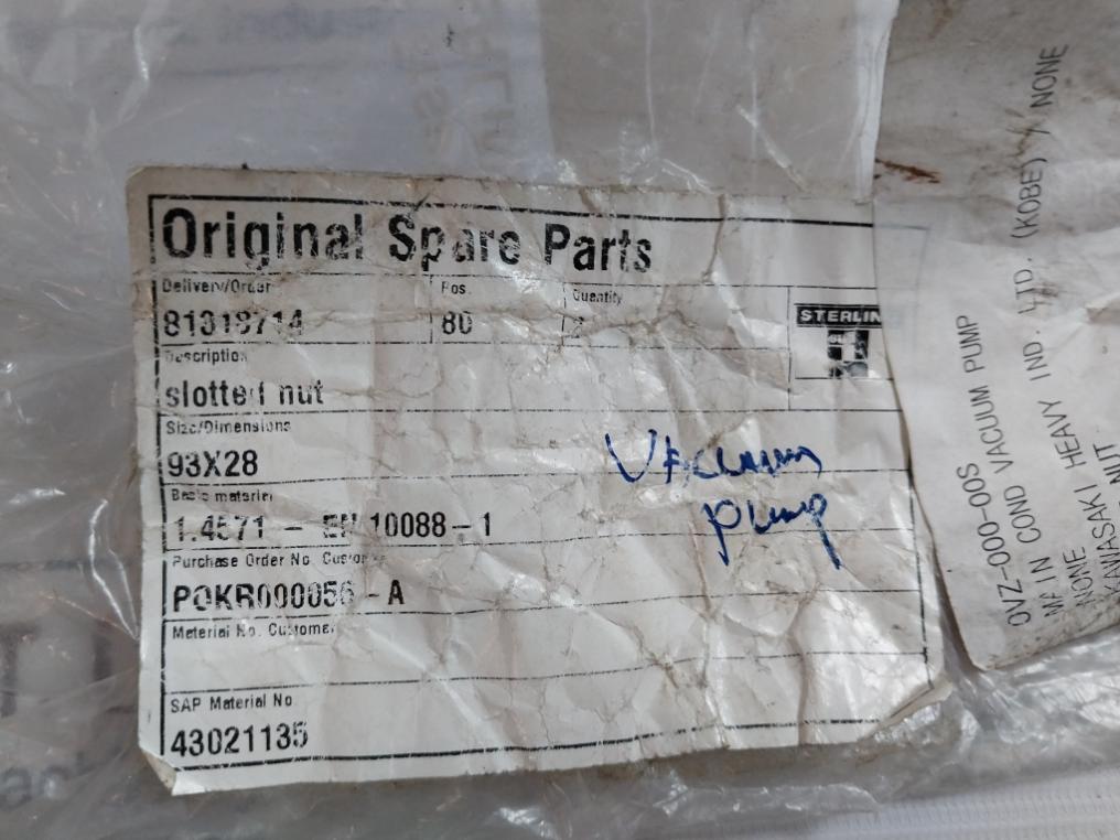 Kawasaki Sleeve Nut For Main Cond Vacuum Pump Dk172 93X28