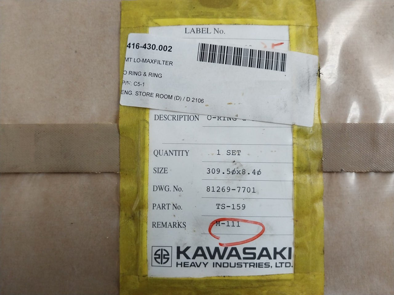 Kawasaki Ts-159 O-ring & Ring Set 81269-7701