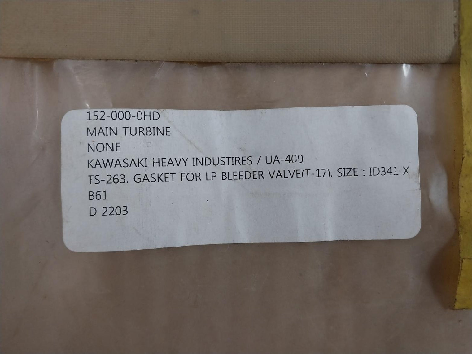 Kawasaki Ts-263 Gasket For Lp Bleeder Valve Id341 X M-117 B61
