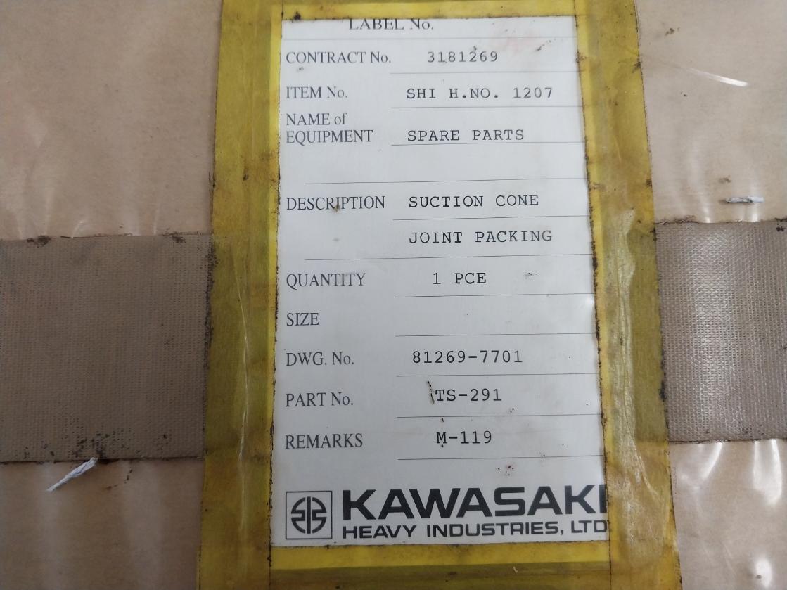 Kawasaki Ts-291 Suction Cone Joint Packing Gasket M-119