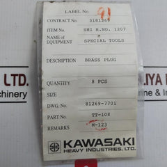 Kawasaki Tt-108 Brass Plug For Special Tool 81269-7701