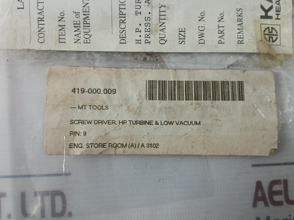 Kawasaki Tt-9 Screwdriver Set For H.P. Turbine & L.O. Trip Device M-120