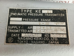 Ke 21 Nagano Keiki  0-20 Kgf/Cm2 0-2 Mpa Pneumatic Pressure Transmitter