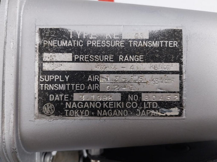 Ke 21 Pneumatic Pressure Transmitter Nagano Keiki -76 Cmhg - 4 Kgf/Cm2