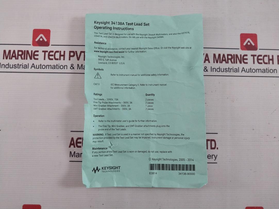 Keysight 34138A Test Lead Set 1000V 15A Cat Ii