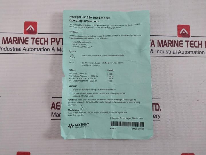Keysight 34138A Test Lead Set 1000V 15A Cat Ii