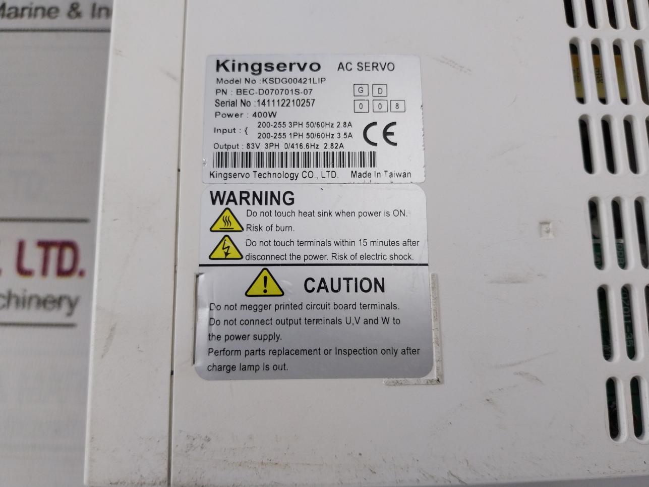 Kingservo Ksdg00421Lip Servo Driver Bec-d070701S-07 200-255 3Ph 50/60Hz 2.8A