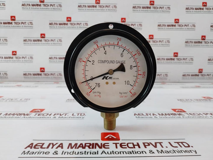 KK GAUGES 100-C-B 028 Compound Gauge 3/8 PT, 30-0-10KG