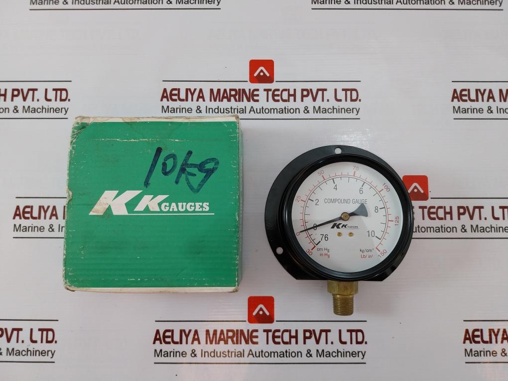 KK GAUGES 100-C-B 028 Compound Gauge 3/8 PT, 30-0-10KG