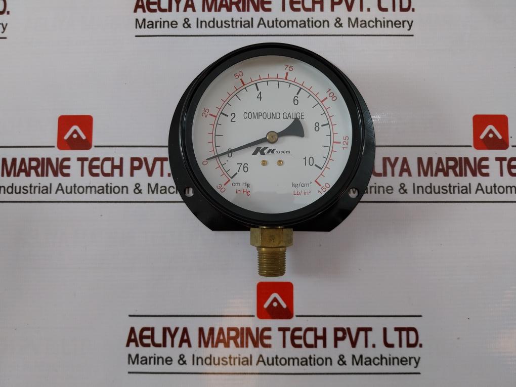 KK GAUGES 100-C-B 028 Compound Gauge 3/8 PT, 30-0-10KG