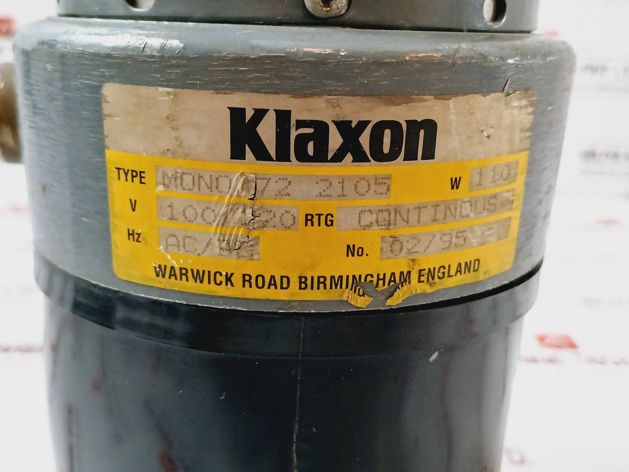 Klaxon Mono 72 2105 Motor Driven Continuous 110w 100/120v Ac/dc