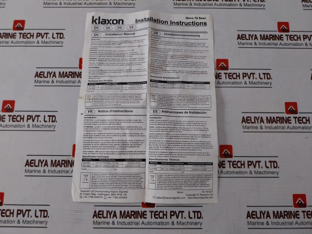 Klaxon Sla-0002 High Output Motor Siren 230V Dc 0.4A Lab636 Mono 72 