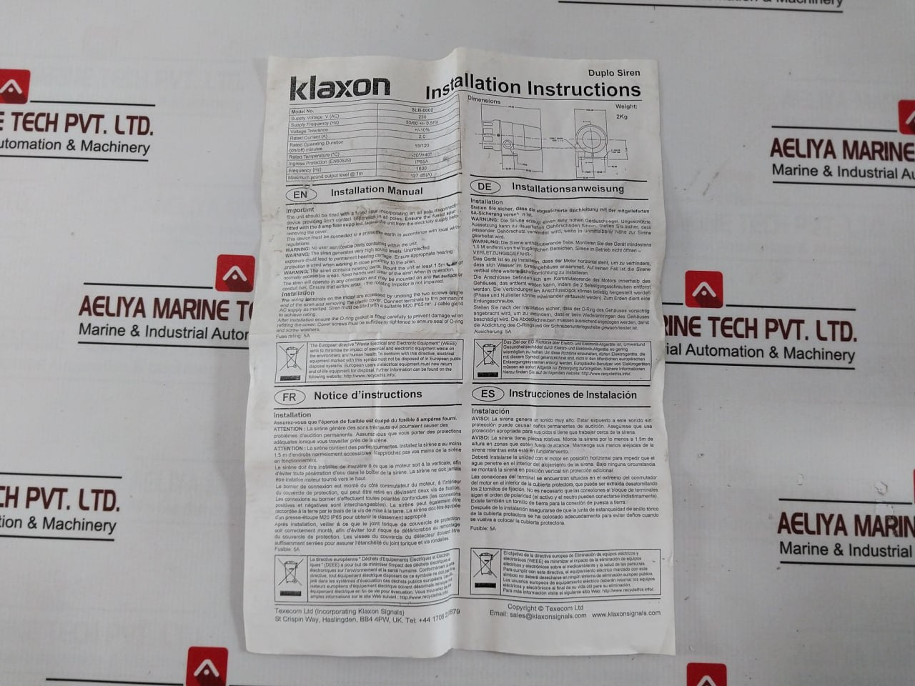 Klaxon Slb-0002 Duplo Siren For Engine Room And Telephone Alarm 230Vac/Dc